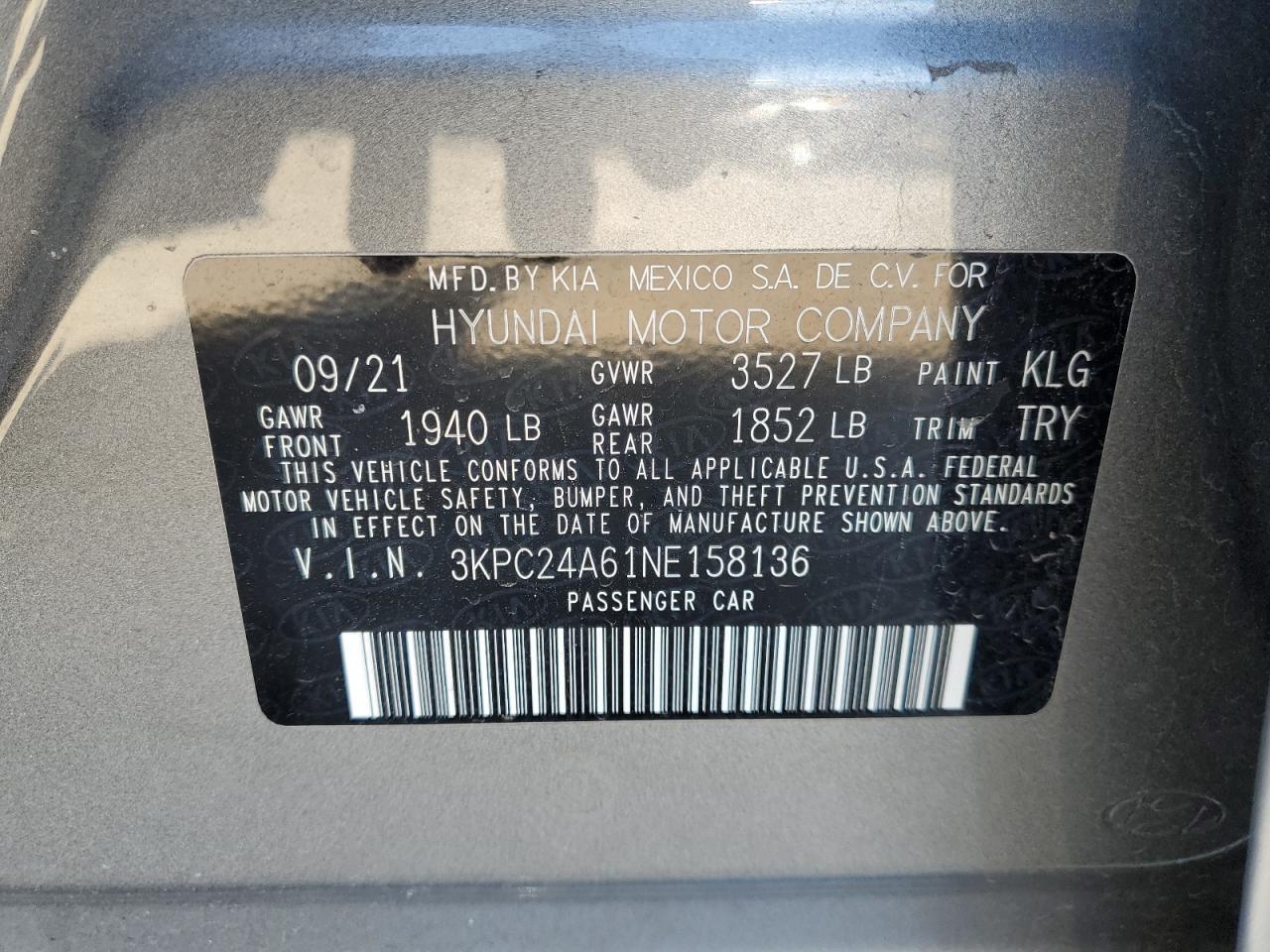 2022 Hyundai Accent VIN 3KPC24A61NE158136 Copart auction photo, undercarriage / front end damage thumbnail 12