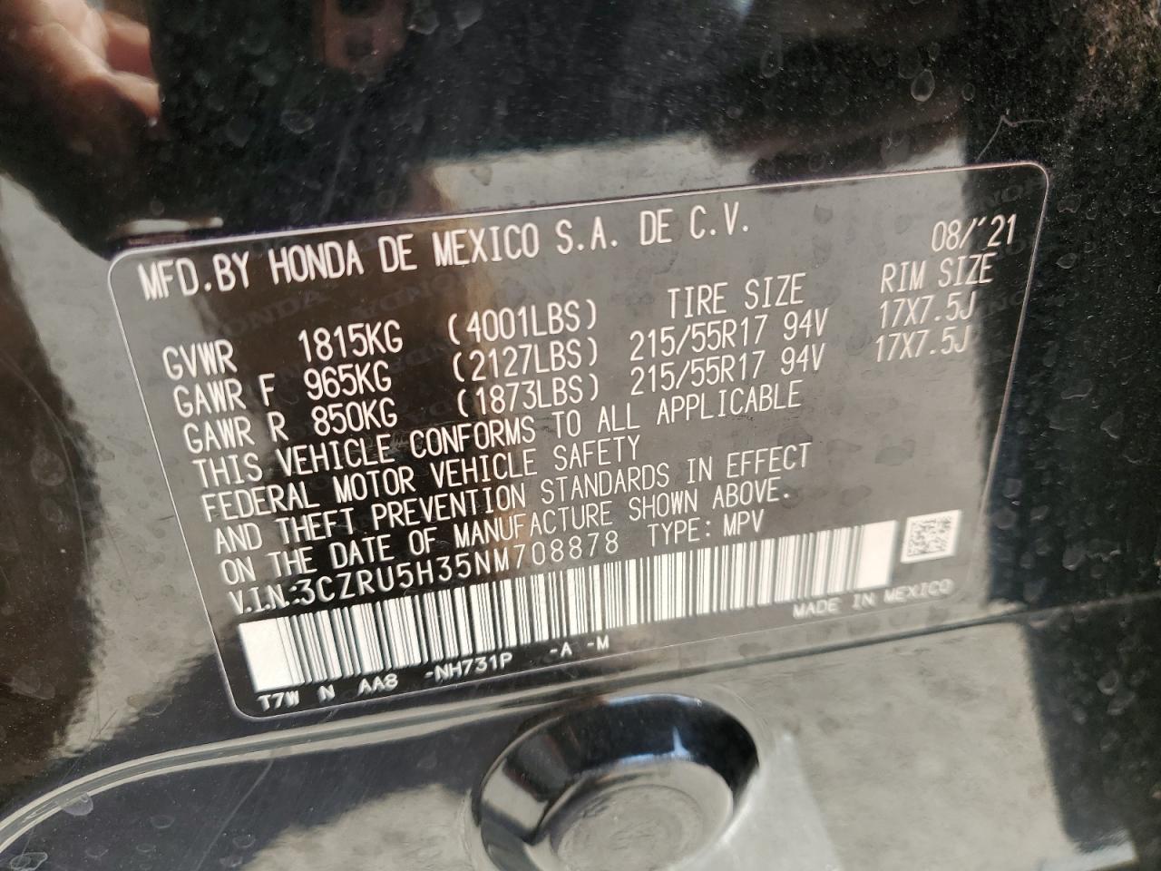 2022 Honda HR-V VIN 3CZRU5H35NM708878 Copart auction photo, front end / minor dent/scratches damage thumbnail 14