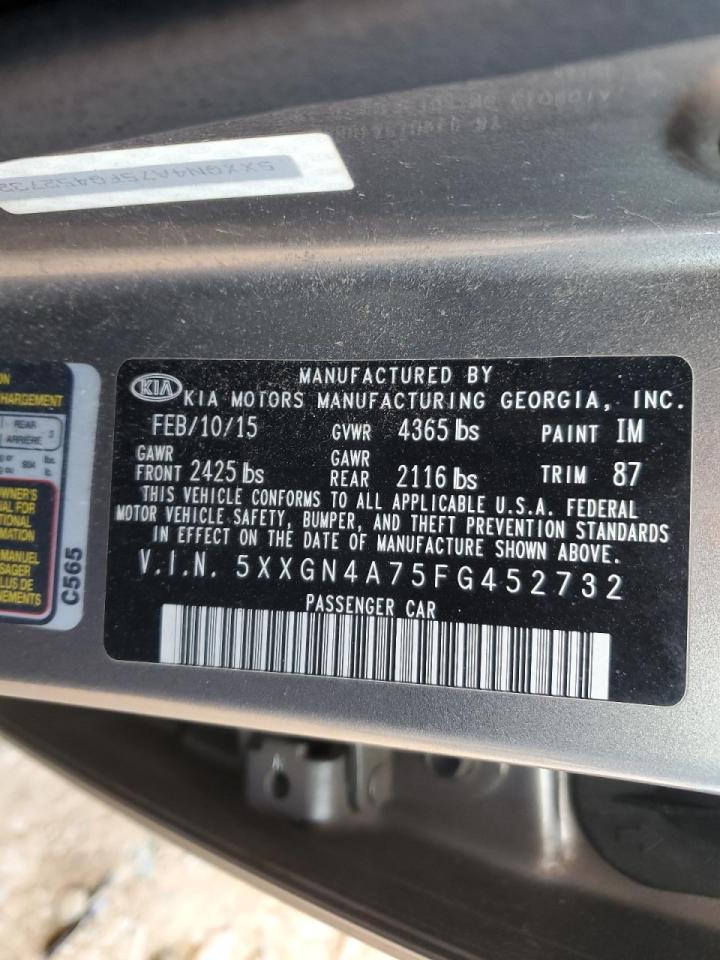 2015 KIA Optima VIN 5XXGN4A75FG452732 Copart auction photo, rear end / front end damage thumbnail 12