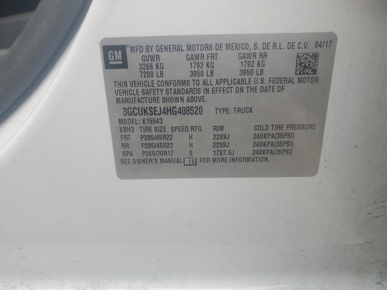 2017 Chevrolet Silverado VIN 3GCUKSEJ4HG408520 Copart auction photo, undercarriage / front end damage thumbnail 14