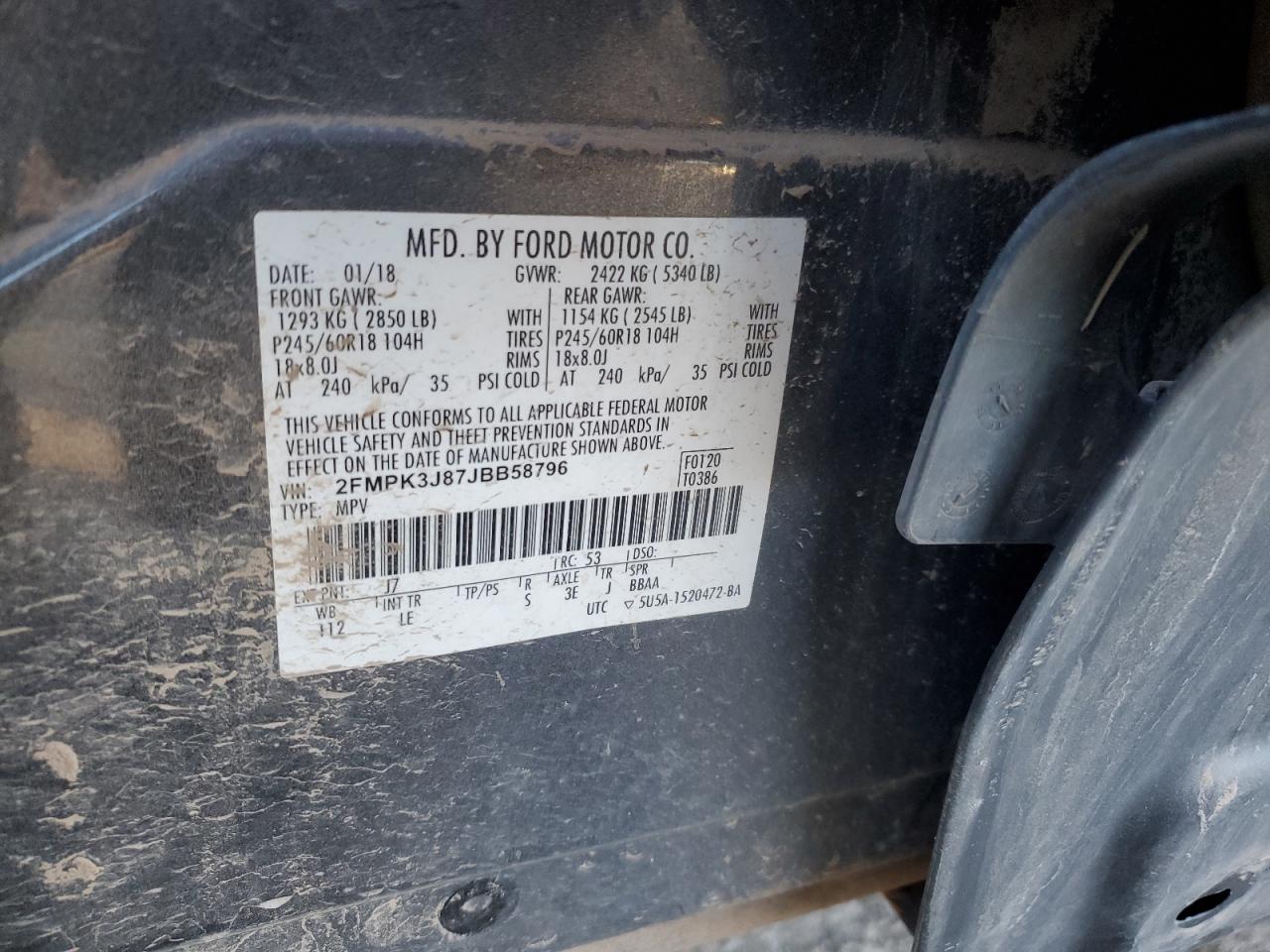 2018 Ford Edge VIN 2FMPK3J87JBB58796 Copart auction photo, side damage thumbnail 13