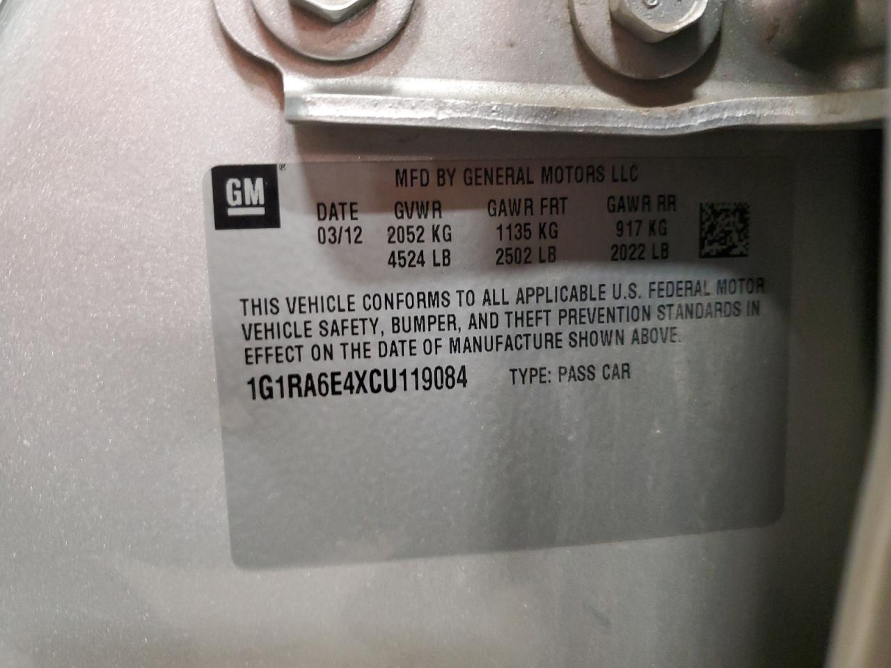 2012 Chevrolet Volt VIN 1G1RA6E4XCU119084 Copart auction photo, mechanical damage thumbnail 12