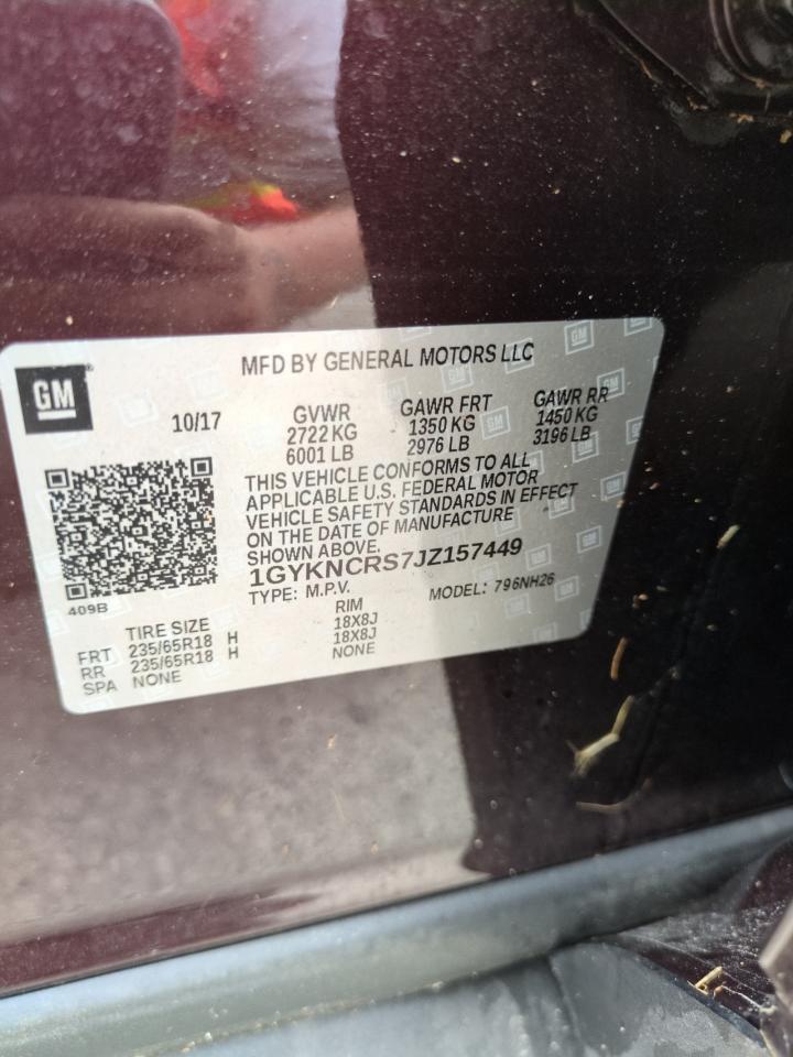 2018 Cadillac XT5 VIN 1GYKNCRS7JZ157449 Copart auction photo, water/flood damage thumbnail 14