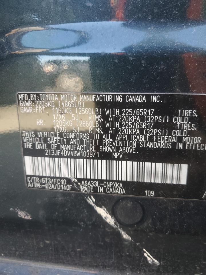 2011 Toyota RAV 4 VIN 2T3JF4DV4BW103971 Copart auction photo, front end / rear end damage thumbnail 13
