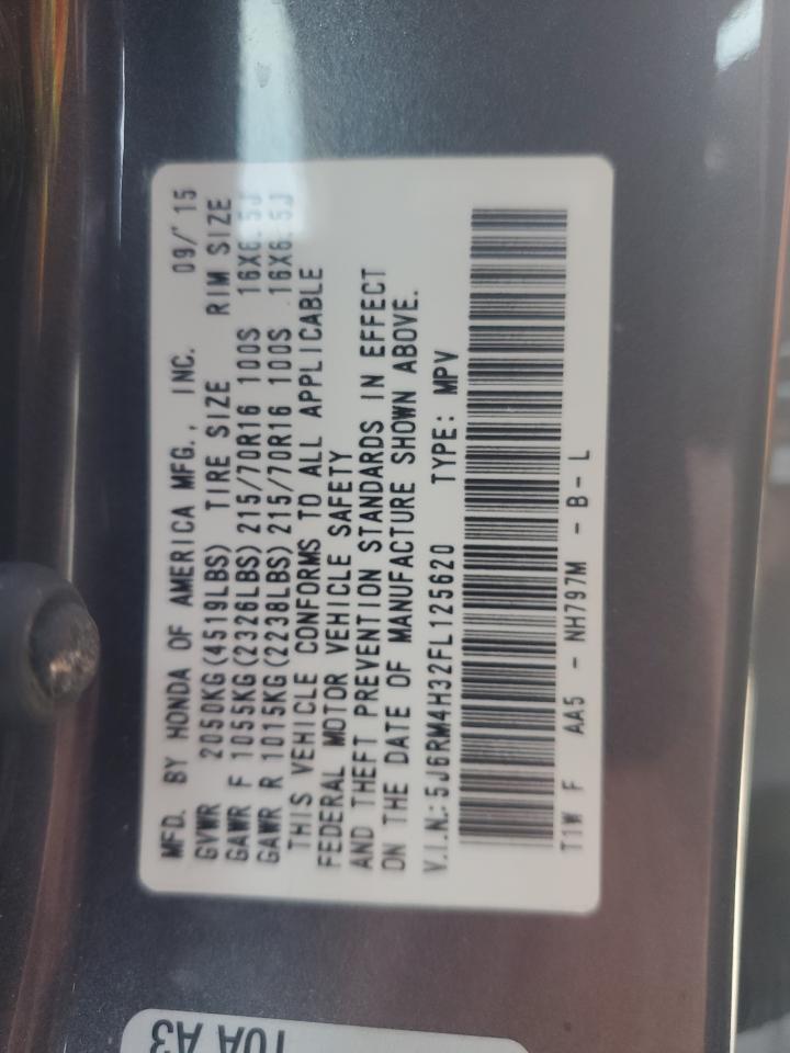 2015 Honda CR-V VIN 5J6RM4H32FL125620 Copart auction photo, rear end damage thumbnail 13