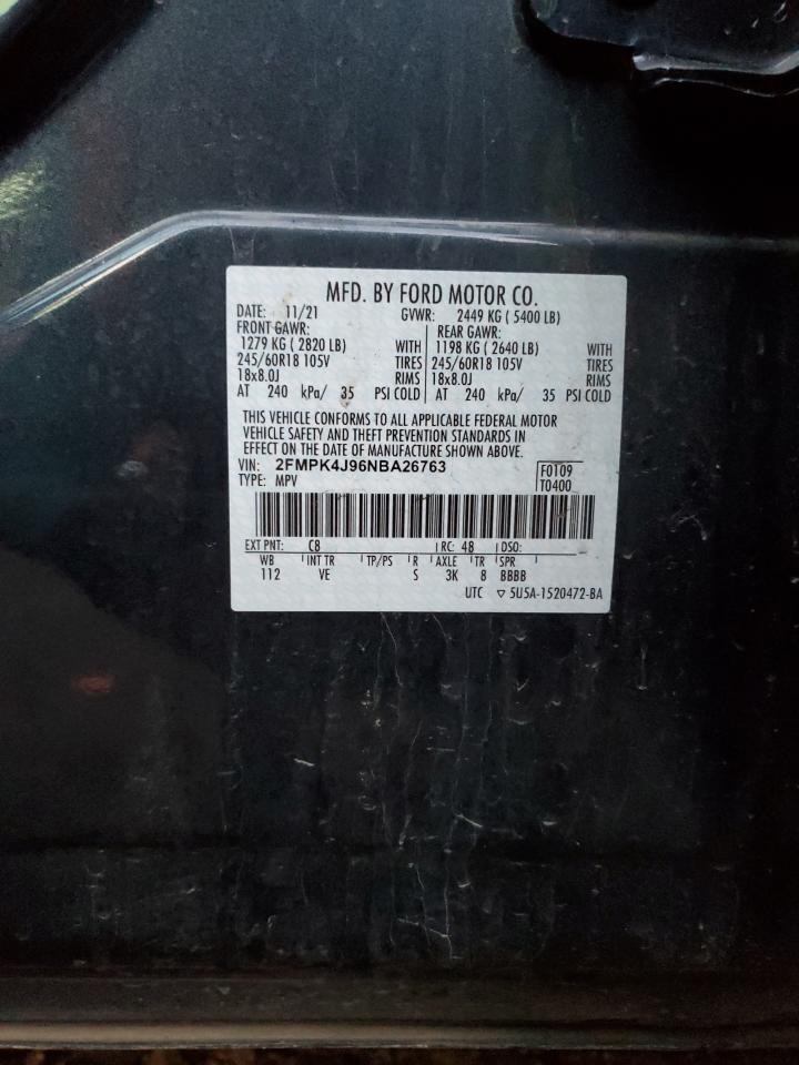 2022 Ford Edge VIN 2FMPK4J96NBA26763 Copart auction photo, front end / side damage thumbnail 13