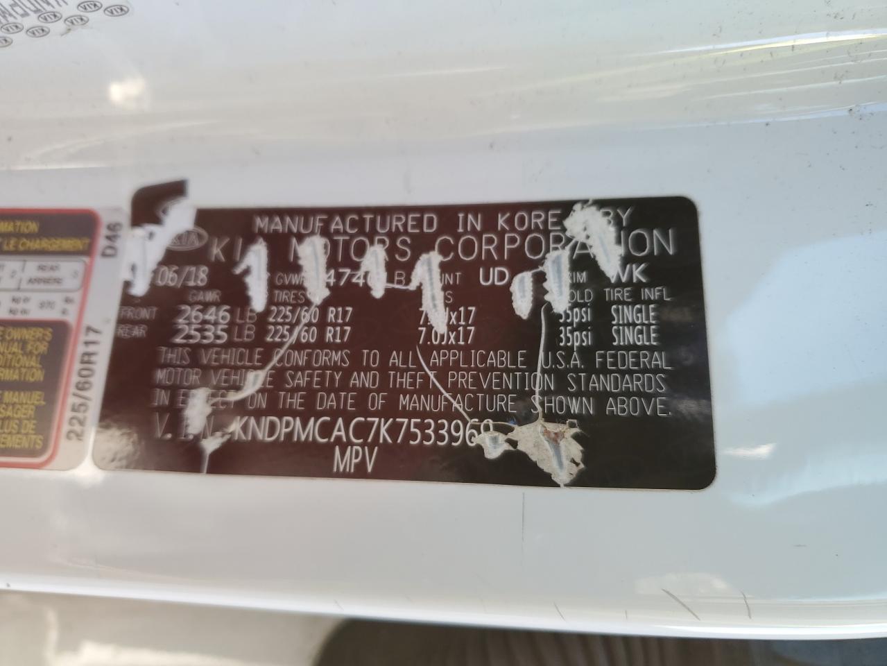 2019 KIA Sportage VIN KNDPMCAC7K7533969 Copart auction photo, minor dent/scratches damage thumbnail 13