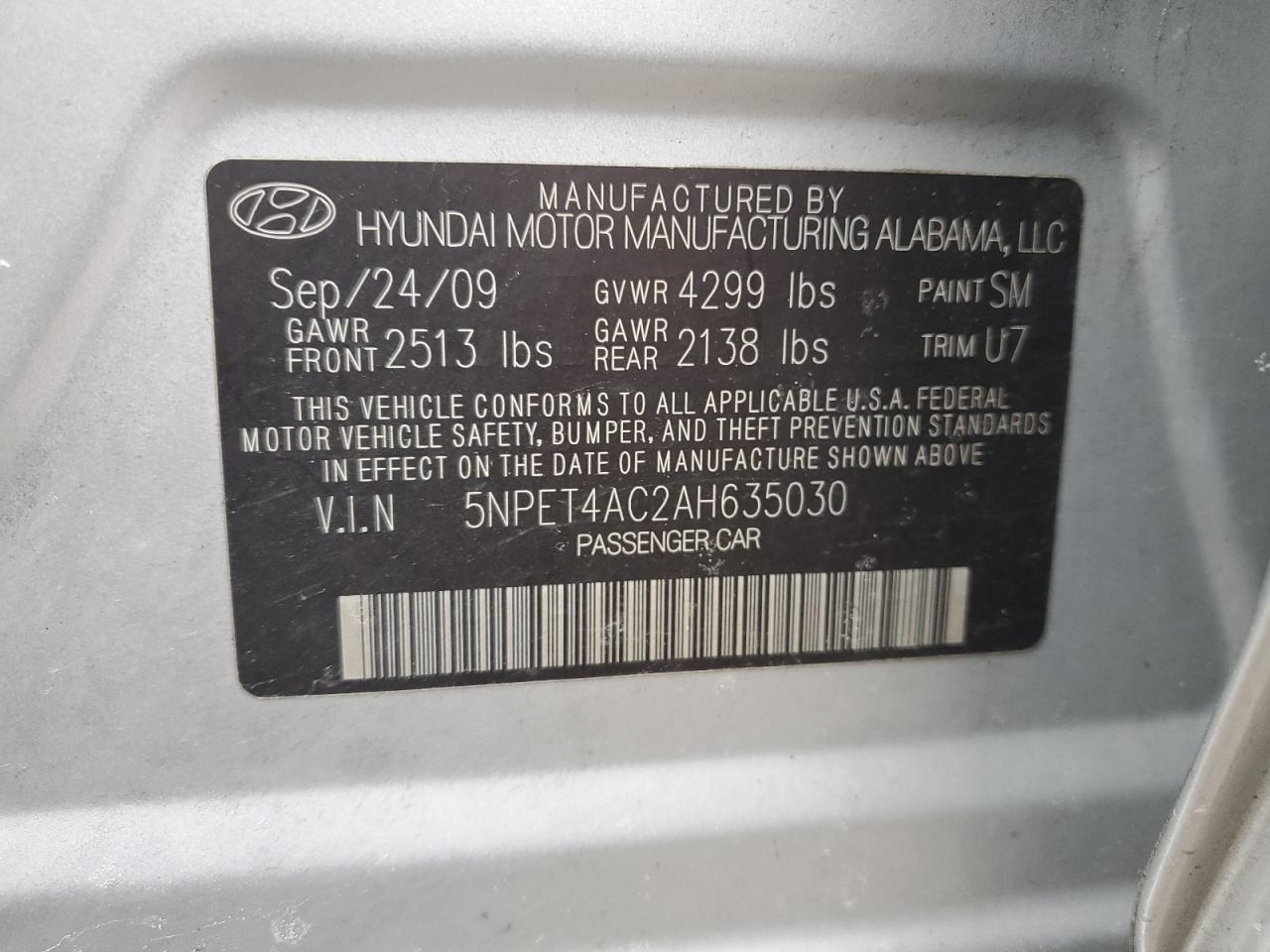 2010 Hyundai Sonata VIN 5NPET4AC2AH635030 Copart auction photo, front end / minor dent/scratches damage thumbnail 12