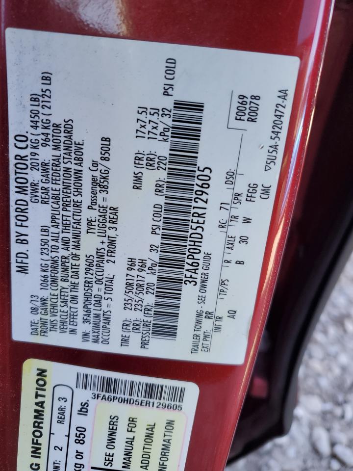 2014 Ford Fusion VIN 3FA6P0HD5ER129605 Copart auction photo, vandalism damage thumbnail 14