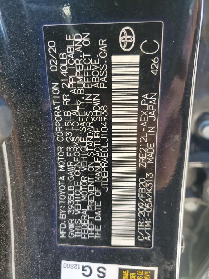 2020 Toyota Corolla VIN JTDEPRAE0LJ104938 Copart auction photo, all over / undercarriage damage thumbnail 13