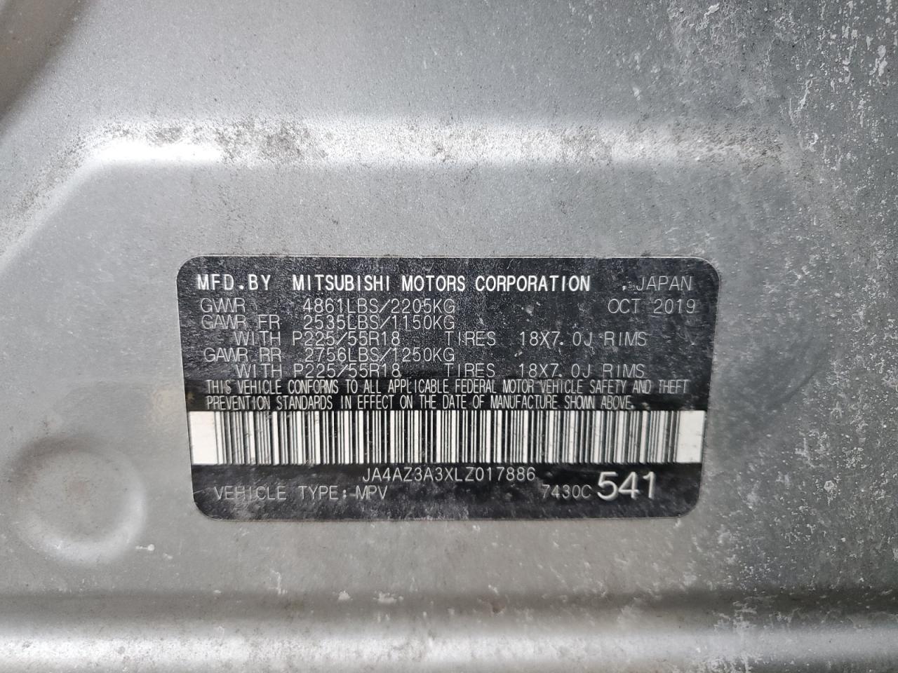2020 Mitsubishi Outlander VIN JA4AZ3A3XLZ017886 Copart auction photo, front end / minor dent/scratches damage thumbnail 16