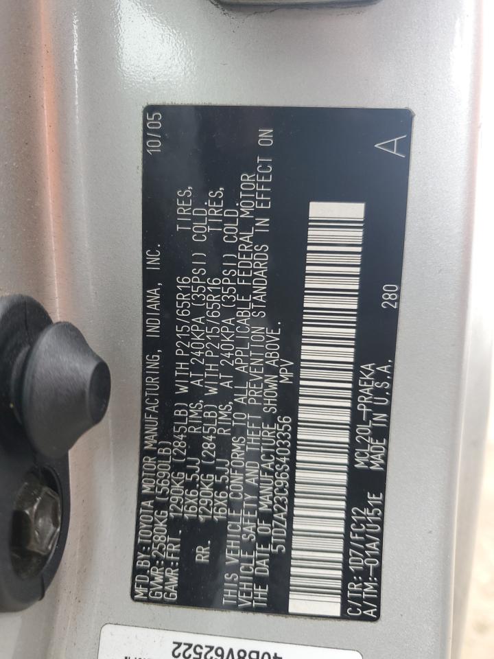 2006 Toyota Sienna VIN 5TDZA23C96S403356 Copart auction photo, vandalism / side damage thumbnail 13