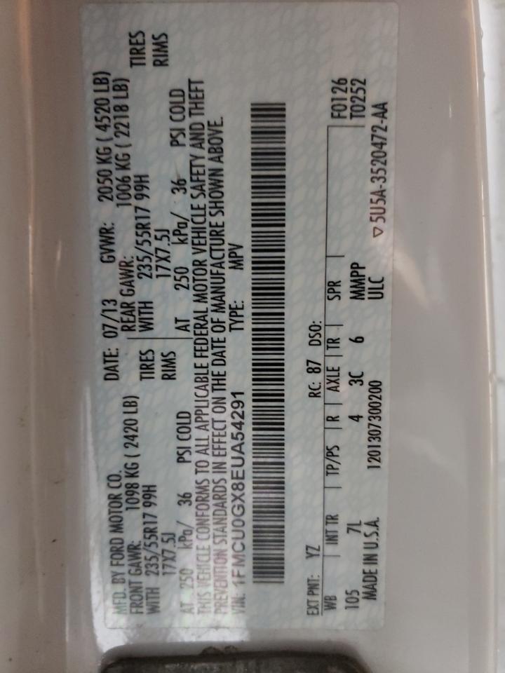 2014 Ford Escape VIN 1FMCU0GX8EUA54291 Copart auction photo, front end damage thumbnail 12