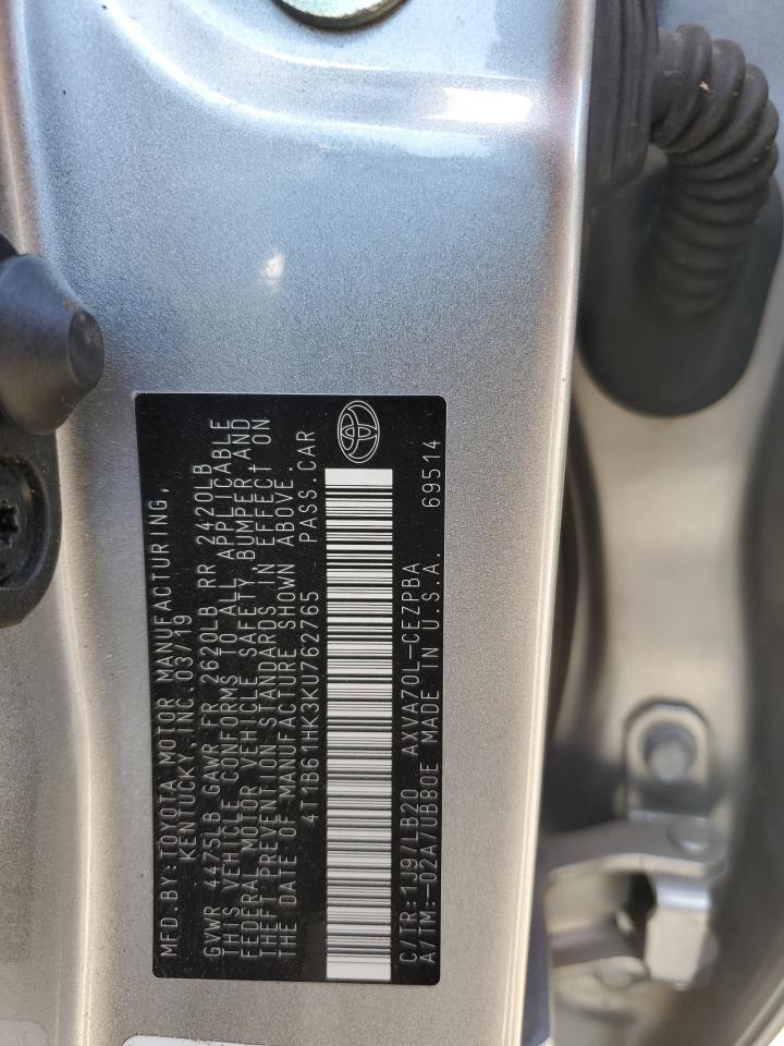 2019 Toyota Camry VIN 4T1B61HK3KU762765 Copart auction photo, front end damage thumbnail 14