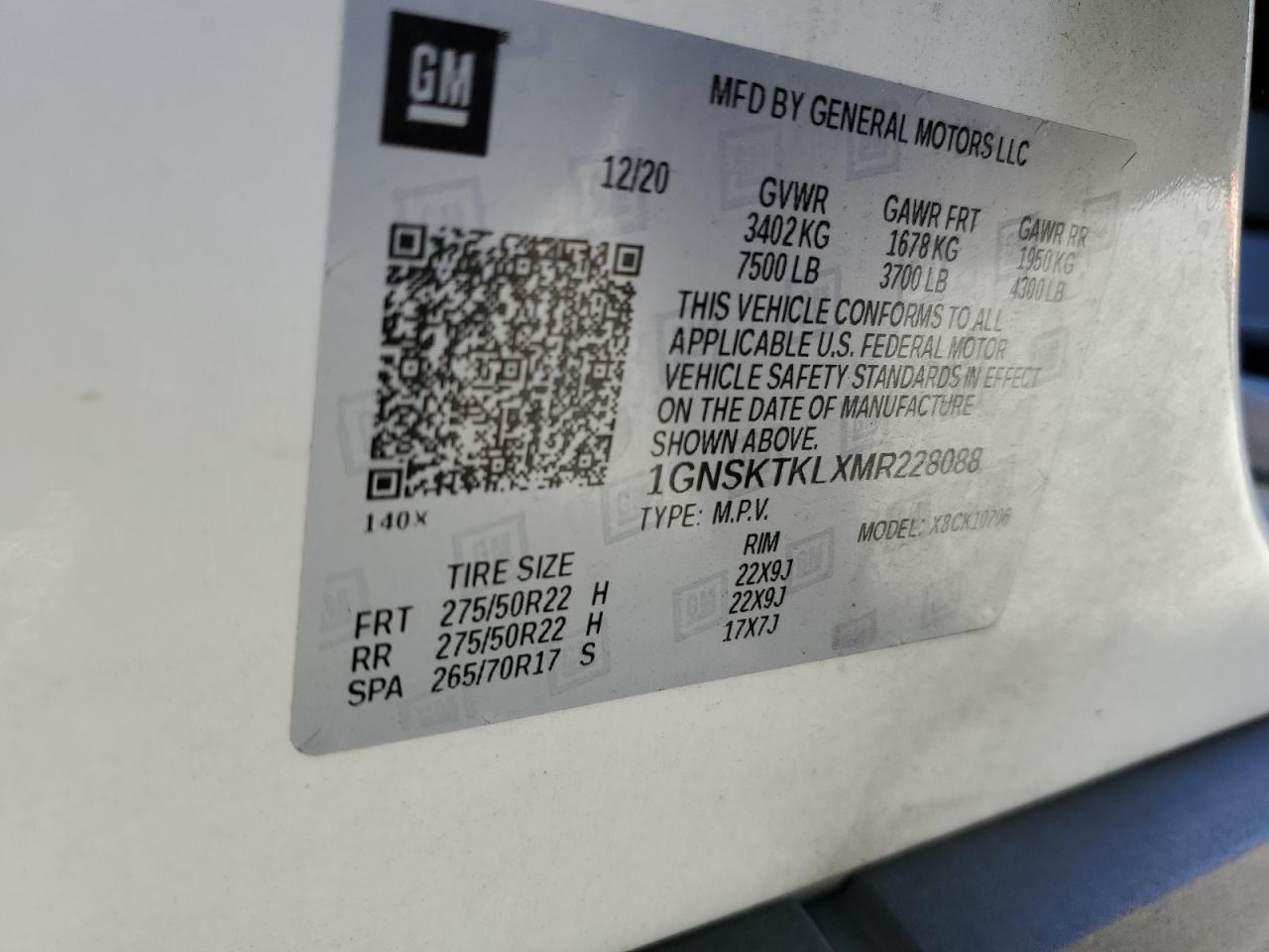 2021 Chevrolet Tahoe VIN 1GNSKTKLXMR228088 Copart auction photo, front end / undercarriage damage thumbnail 13