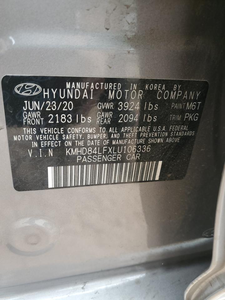 2020 Hyundai Elantra VIN KMHD84LFXLU106336 Copart auction photo, rear end damage thumbnail 12