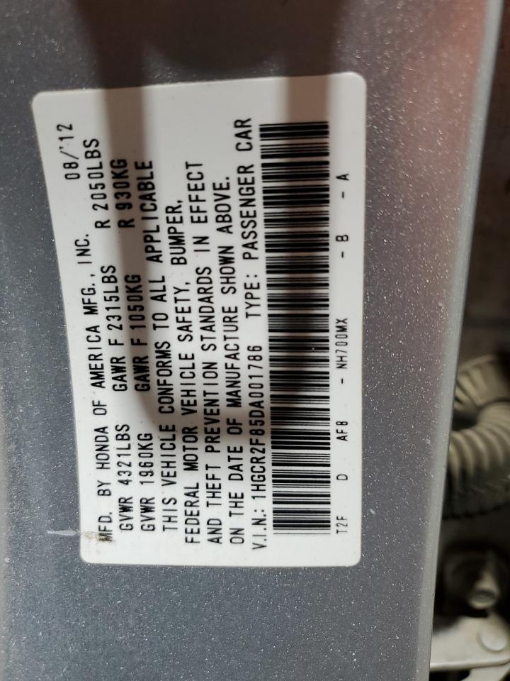 2013 Honda Accord VIN 1HGCR2F85DA001786 Copart auction photo, all over / hail damage thumbnail 12