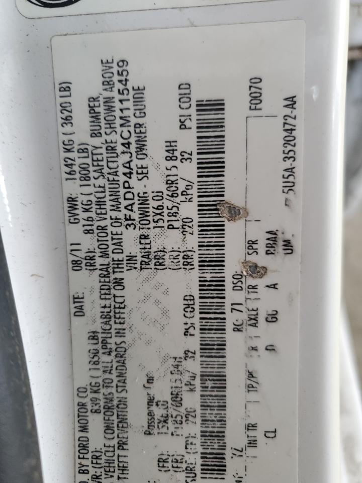 2012 Ford Fiesta VIN 3FADP4AJ4CM115459 Copart auction photo, front end / side damage thumbnail 12