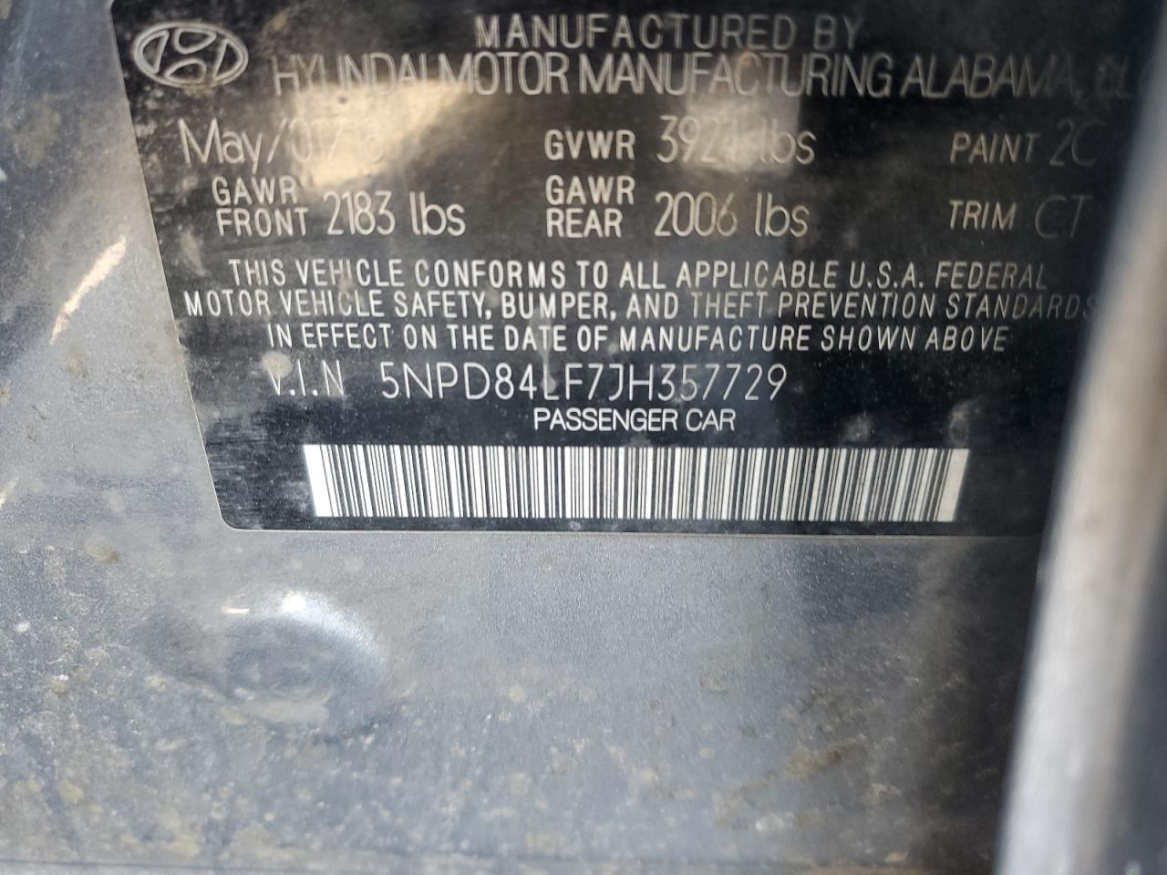 2018 Hyundai Elantra VIN 5NPD84LF7JH357729 Copart auction photo, all over damage thumbnail 12