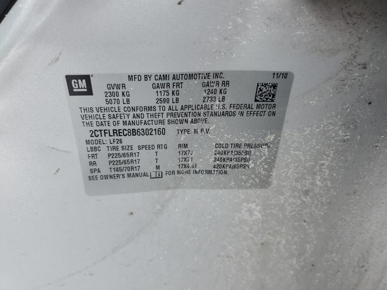 2011 GMC Terrain VIN 2CTFLREC8B6302160 Copart auction photo, side damage thumbnail 12