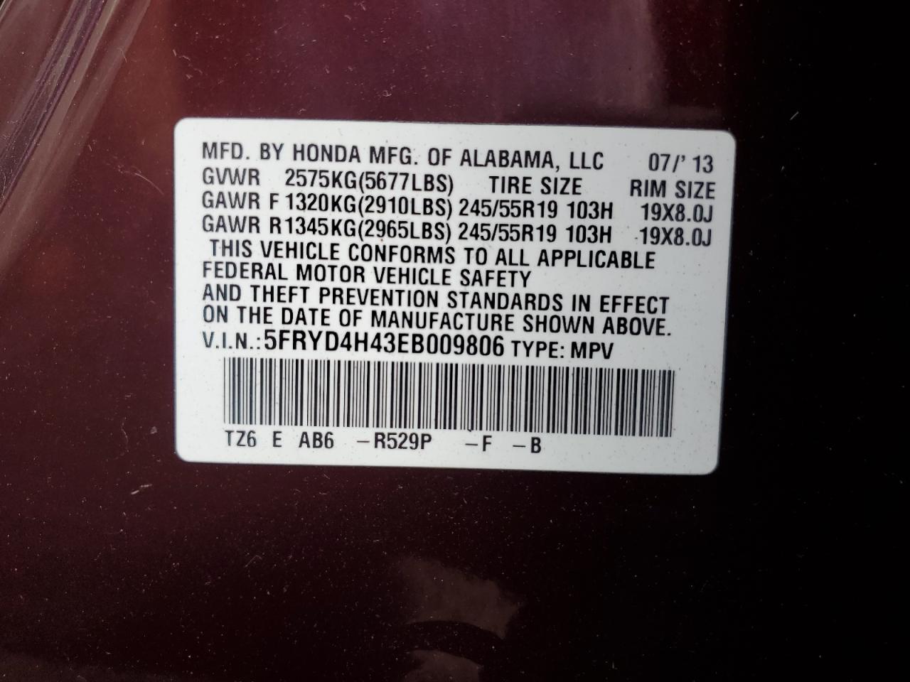 2014 Acura MDX VIN 5FRYD4H43EB009806 Copart auction photo, side / minor dent/scratches damage thumbnail 13