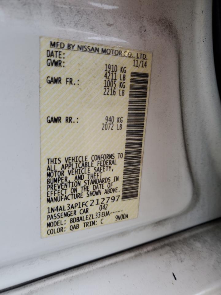 2015 Nissan Altima VIN 1N4AL3AP1FC212797 Copart auction photo, front end / side damage thumbnail 12