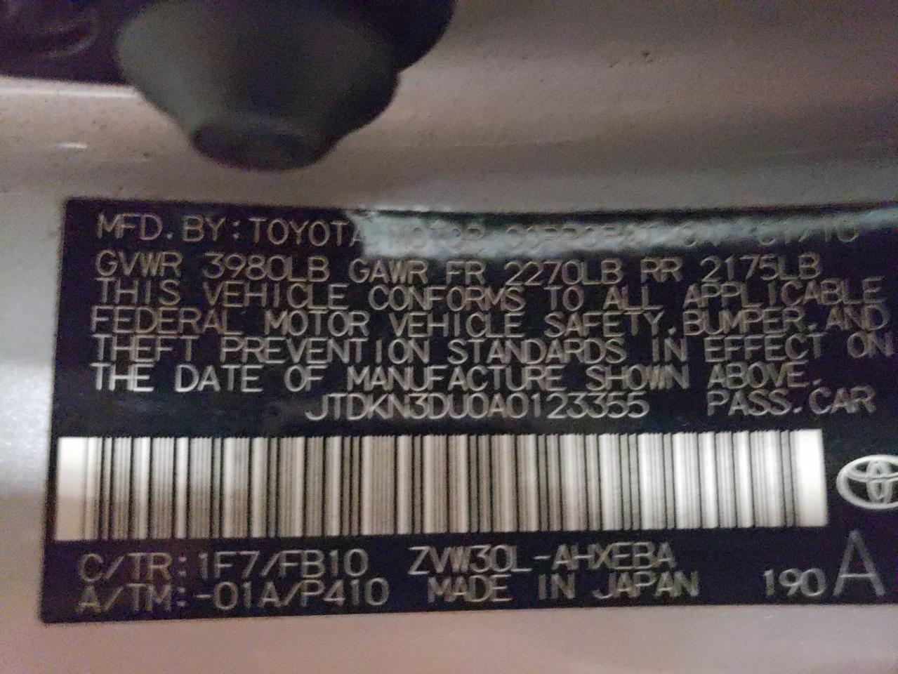 2010 Toyota Prius VIN JTDKN3DU0A0123355 Copart auction photo, all over damage thumbnail 12