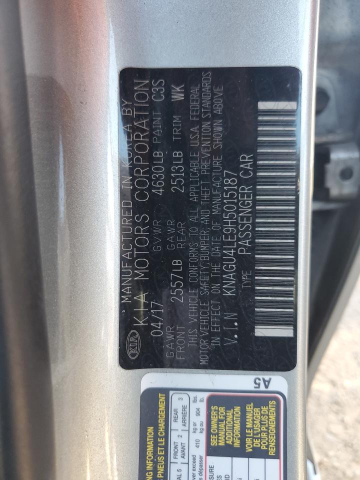 2017 KIA Optima VIN KNAGU4LE9H5015187 Copart auction photo, all over damage thumbnail 12