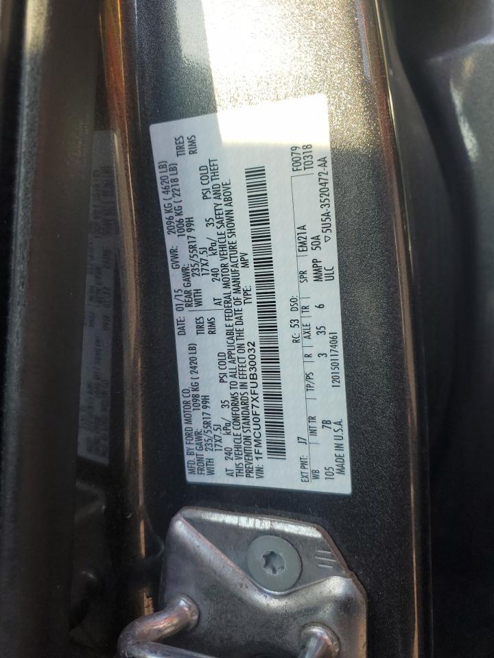 2015 Ford Escape VIN 1FMCU0F7XFUB30032 Copart auction photo, front end / rear end damage thumbnail 13