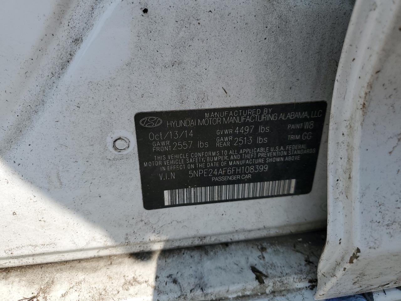2015 Hyundai Sonata VIN 5NPE24AF6FH108399 Copart auction photo, front end damage thumbnail 12