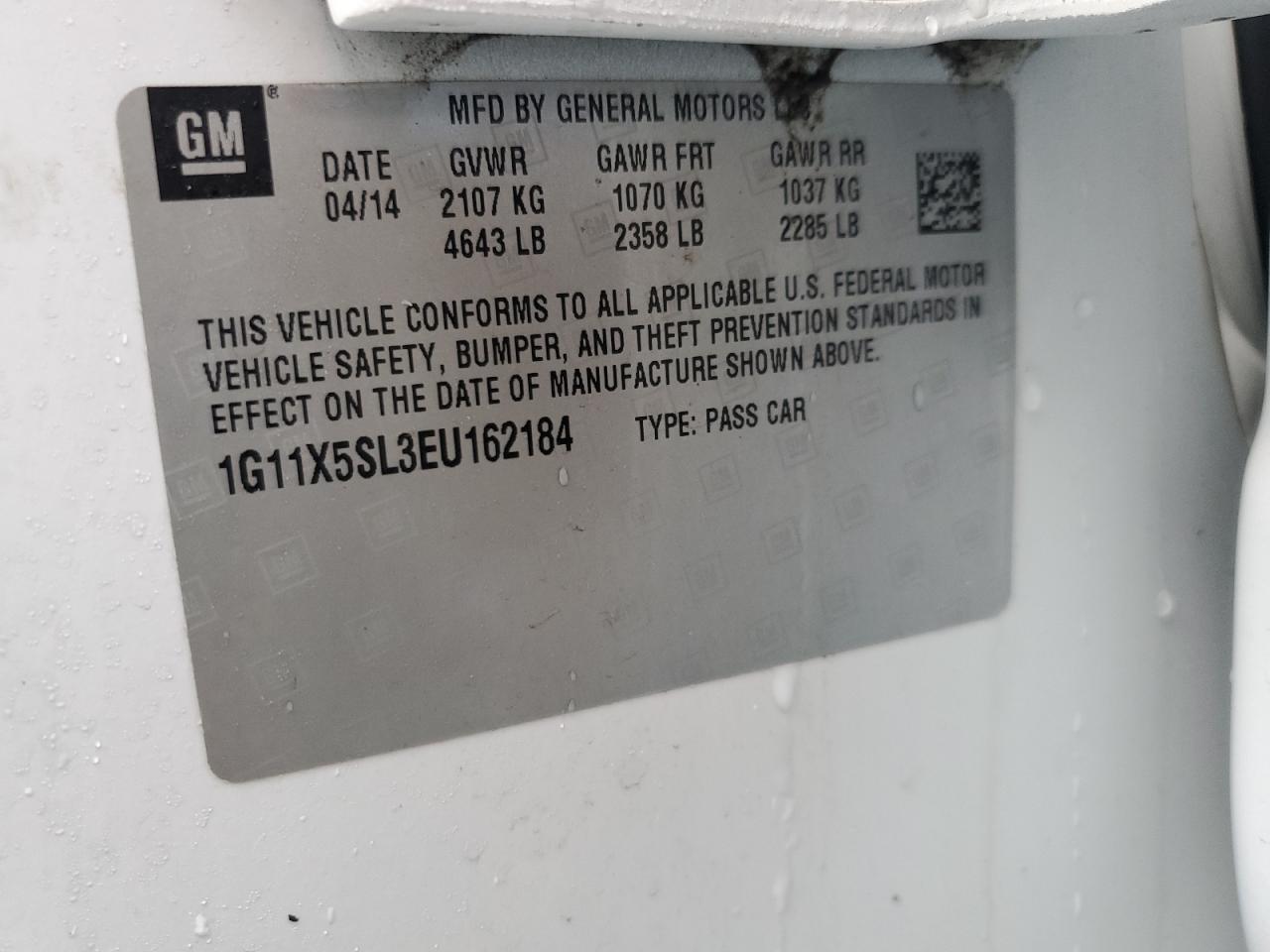 2014 Chevrolet Impala VIN 1G11X5SL3EU162184 Copart auction photo, side damage thumbnail 12