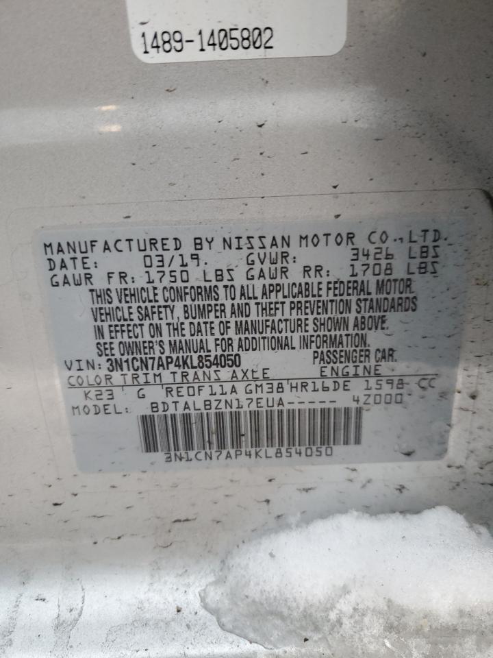 2019 Nissan Versa VIN 3N1CN7AP4KL854050 Copart auction photo, front end damage thumbnail 14
