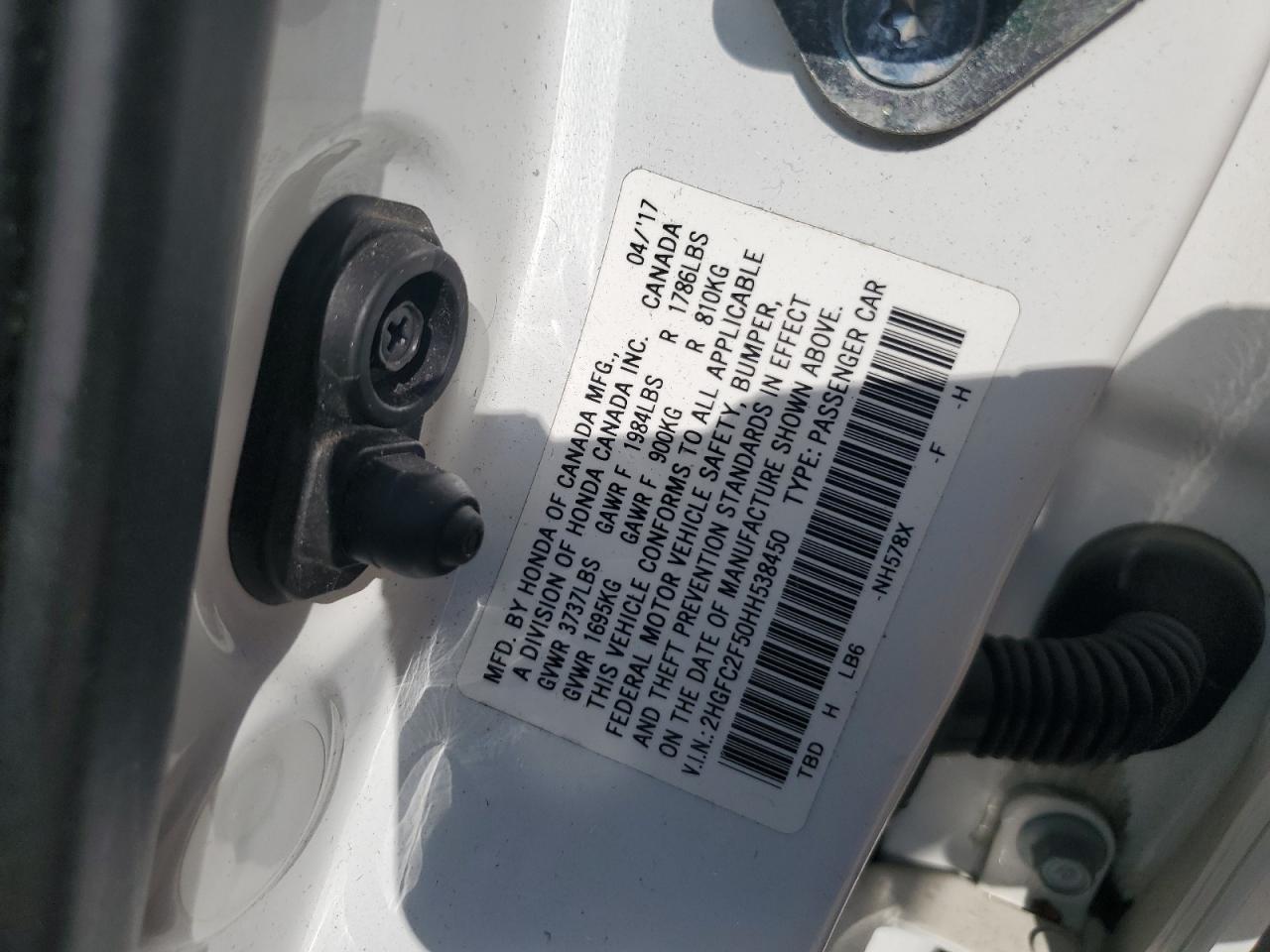 2017 Honda Civic VIN 2HGFC2F50HH538450 Copart auction photo, all over damage thumbnail 12