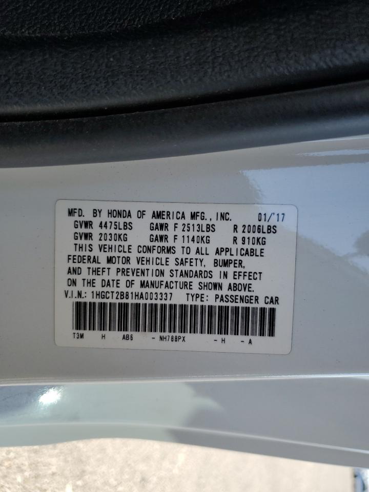 2017 Honda Accord VIN 1HGCT2B81HA003337 Copart auction photo, all over damage thumbnail 15