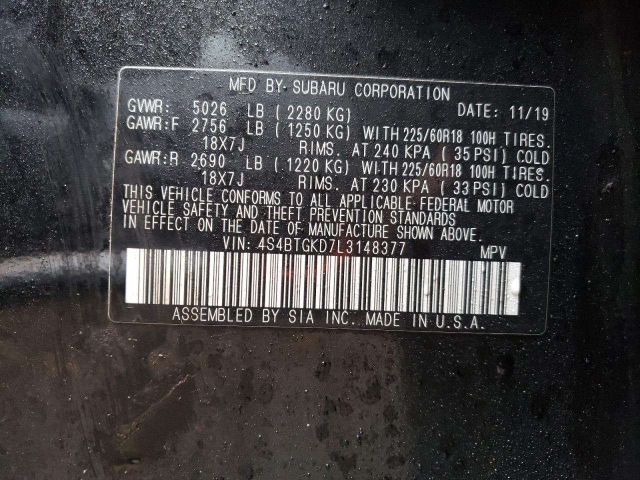 2020 Subaru Outback VIN 4S4BTGKD7L3148377 Copart auction photo, front end / undercarriage damage thumbnail 13