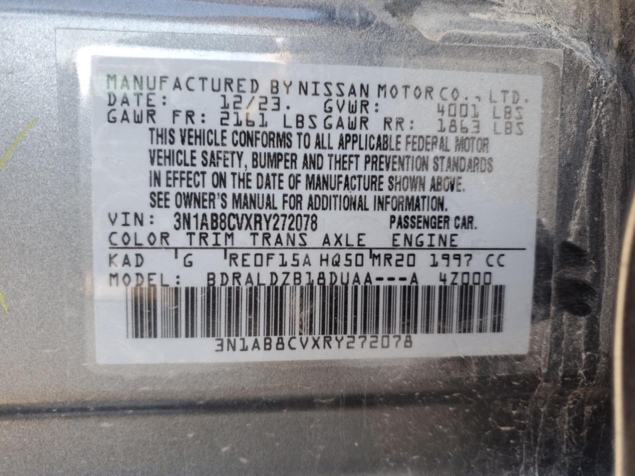 2024 Nissan Sentra VIN 3N1AB8CVXRY272078 Copart auction photo, front end damage thumbnail 12