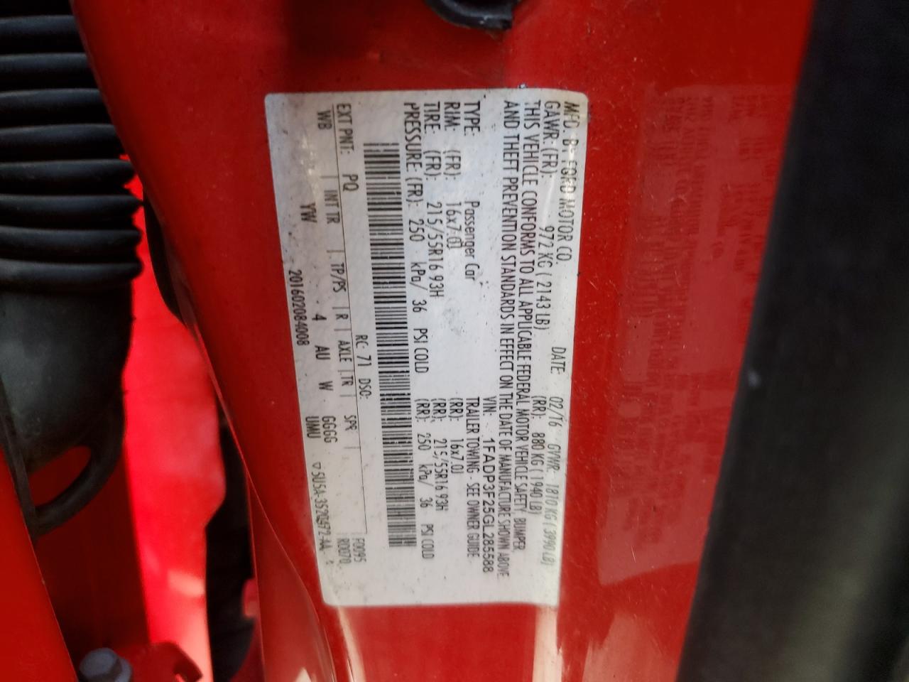 2016 Ford Focus VIN 1FADP3F25GL285588 Copart auction photo, rear end damage thumbnail 12