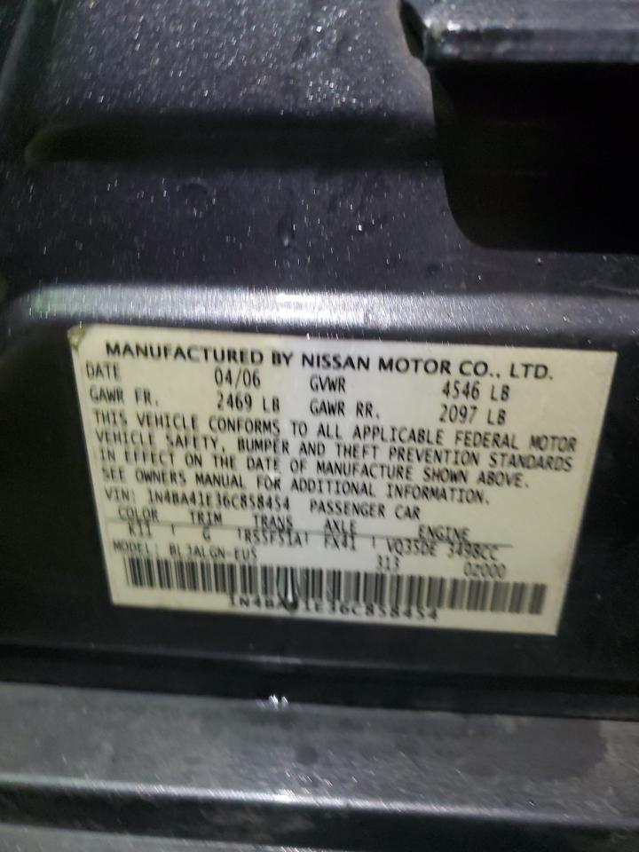 2006 Nissan Maxima VIN 1N4BA41E36C858454 Copart auction photo, front end / rear end damage thumbnail 13