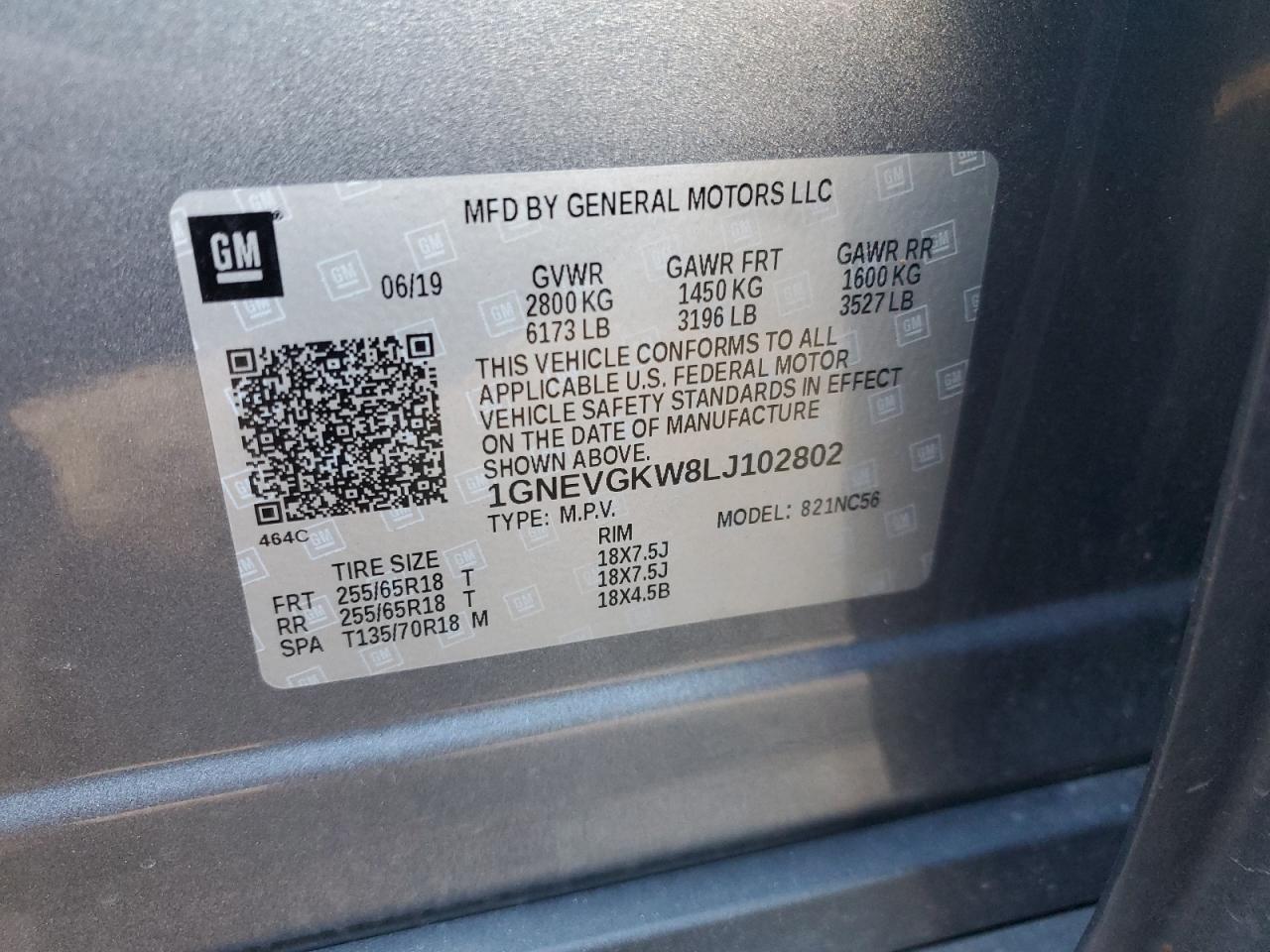 2020 Chevrolet Traverse VIN 1GNEVGKW8LJ102802 Copart auction photo, front end damage thumbnail 13