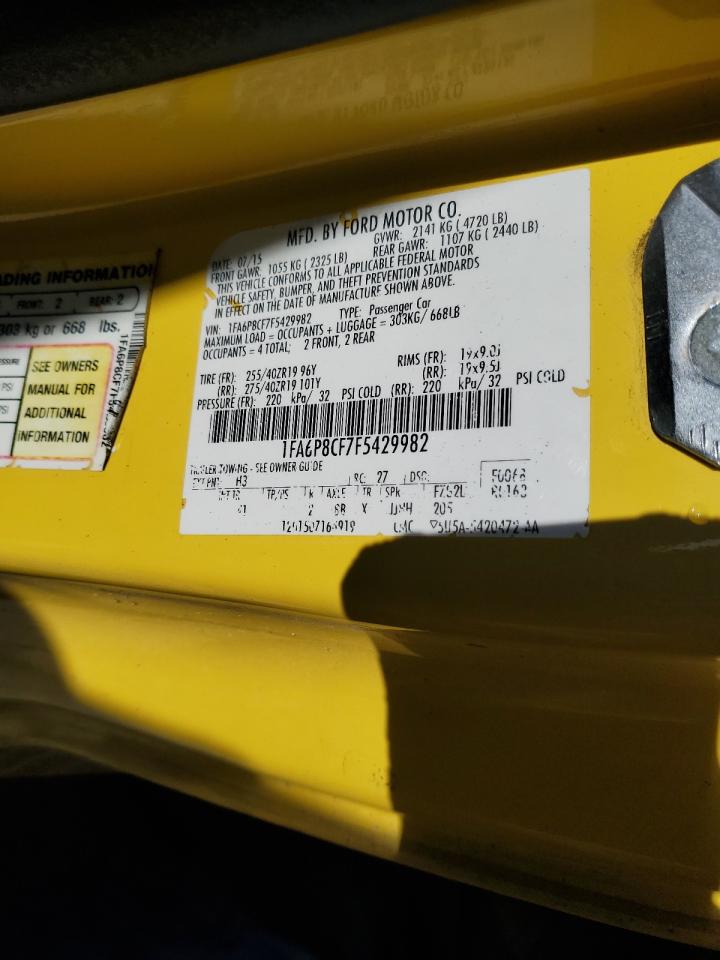 2015 Ford Mustang VIN 1FA6P8CF7F5429982 Copart auction photo, front end damage thumbnail 12