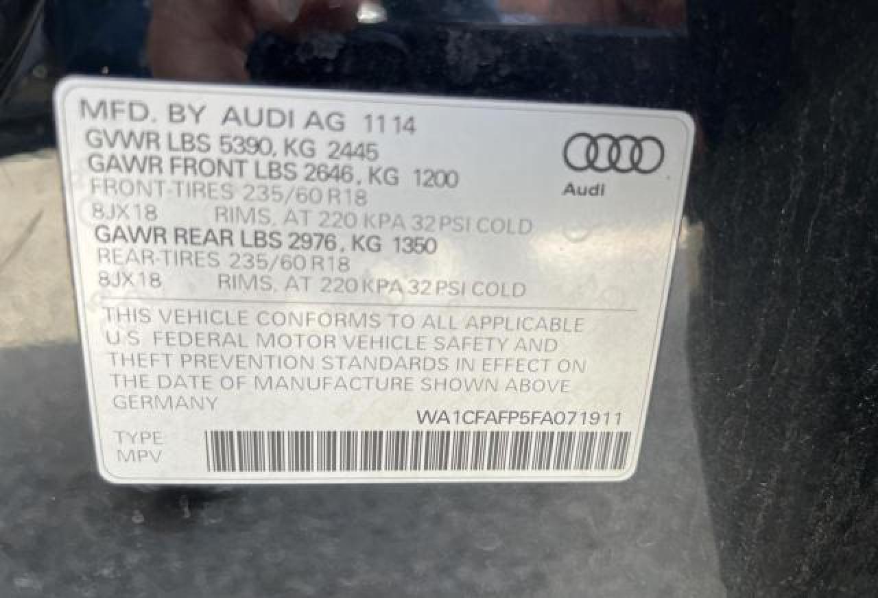 2015 Audi Q5 VIN WA1CFAFP5FA071911 Copart auction photo, front end / minor dent/scratches damage thumbnail 10
