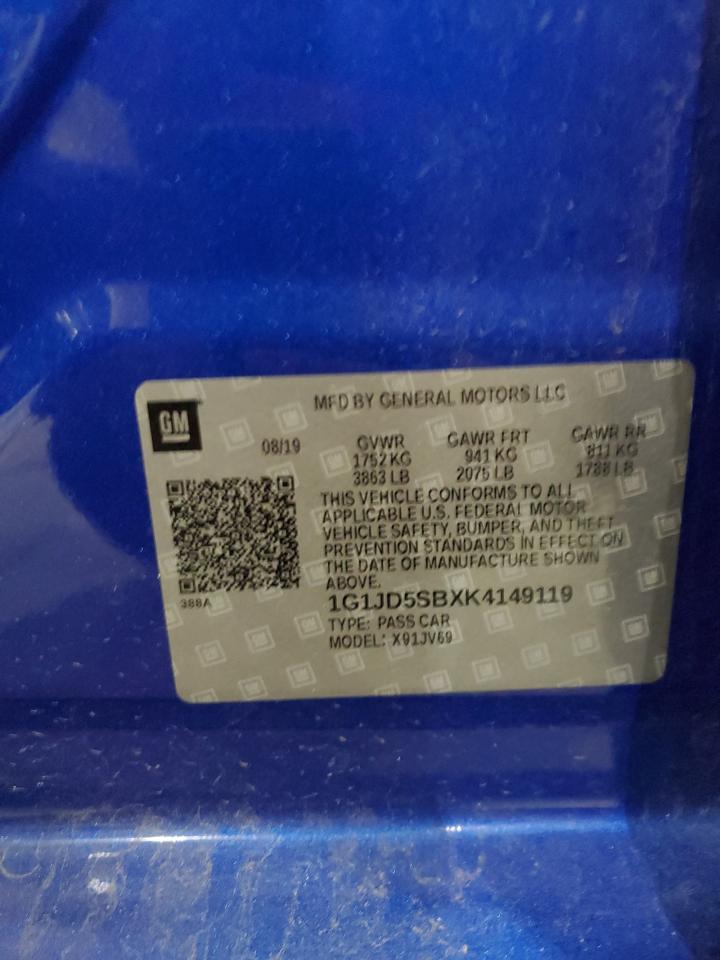 2019 Chevrolet Sonic VIN 1G1JD5SBXK4149119 Copart auction photo, side damage thumbnail 12