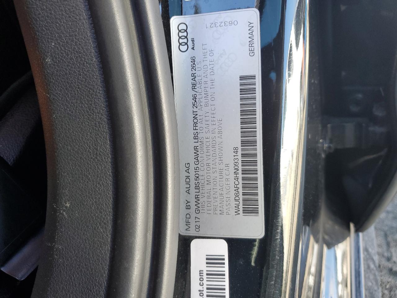 2017 Audi A6 VIN WAUD8AFC4HN093148 Copart auction photo, rear end damage thumbnail 12