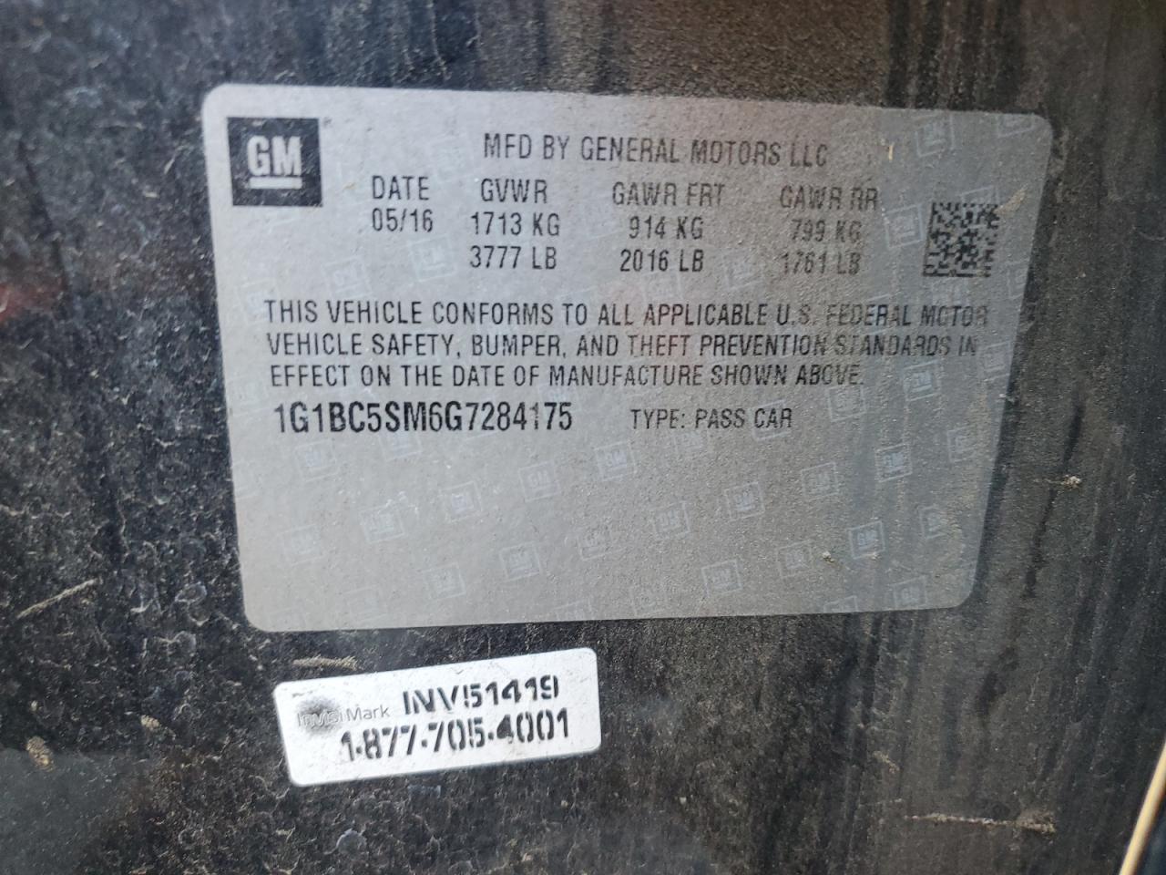 2016 Chevrolet Cruze VIN 1G1BC5SM6G7284175 Copart auction photo, rear end damage thumbnail 13
