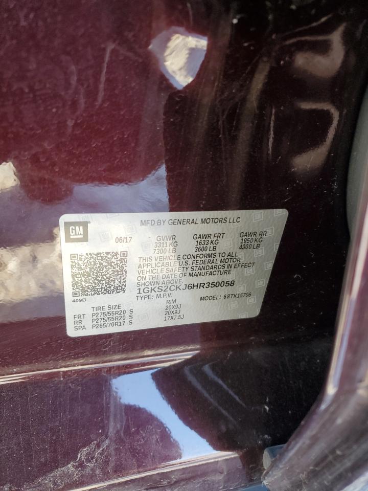 2017 GMC Yukon VIN 1GKS2CKJ6HR350058 Copart auction photo, side / front end damage thumbnail 13