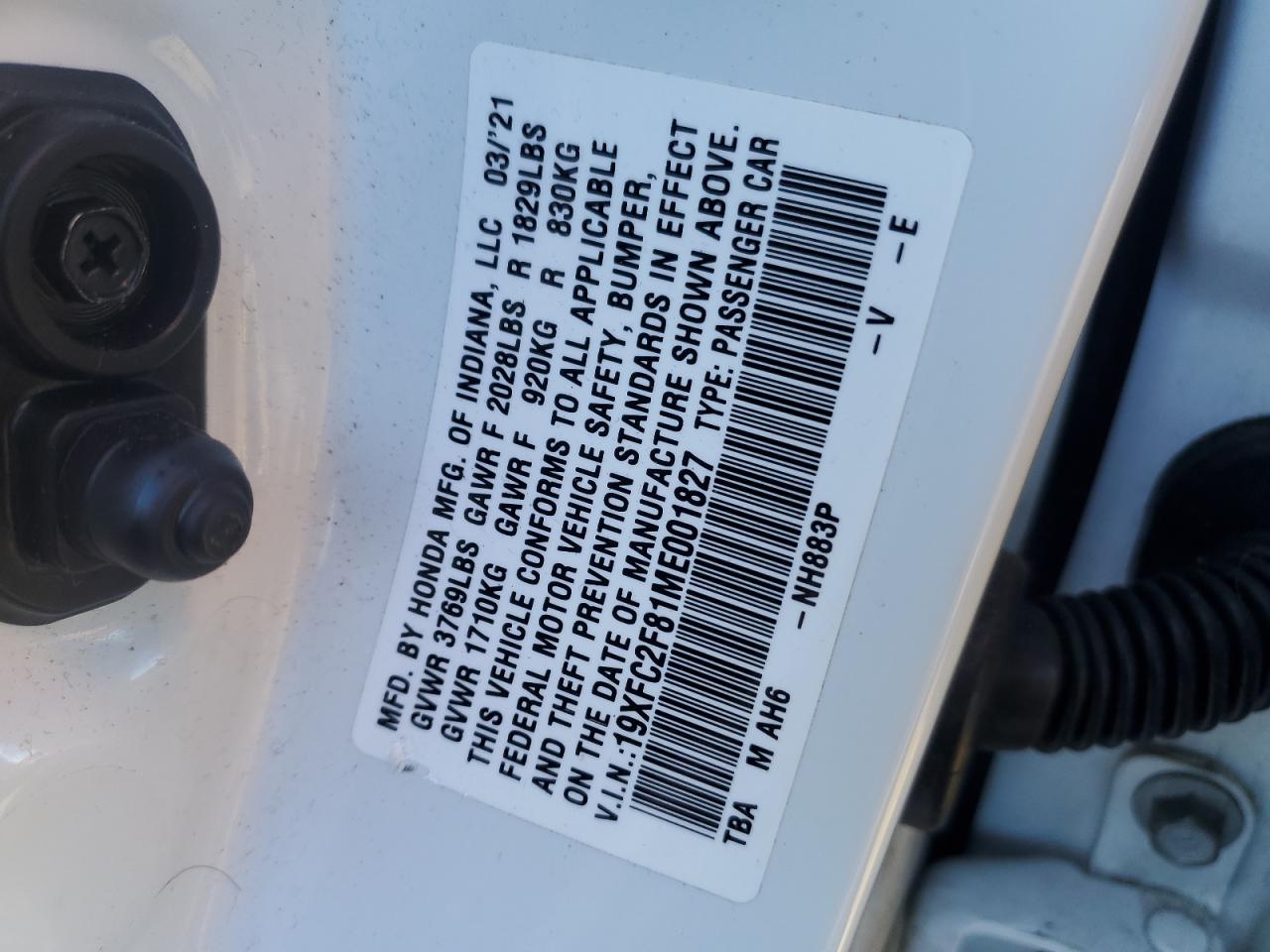 2021 Honda Civic VIN 19XFC2F81ME001827 Copart auction photo, front end / minor dent/scratches damage thumbnail 14