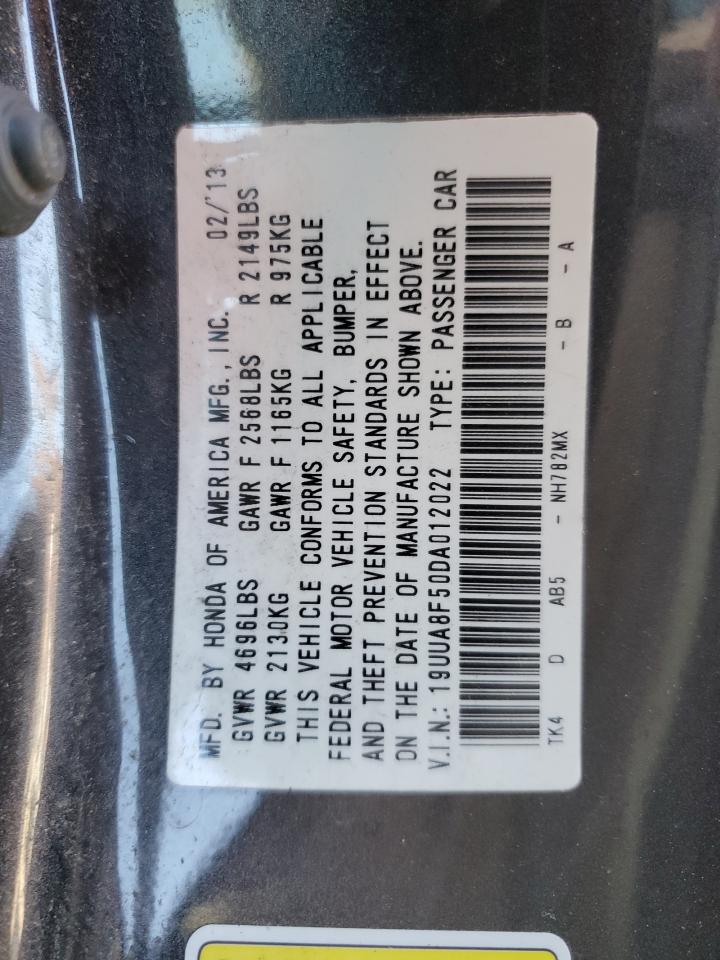 2013 Acura TL VIN 19UUA8F50DA012022 Copart auction photo, vandalism / mechanical damage thumbnail 12