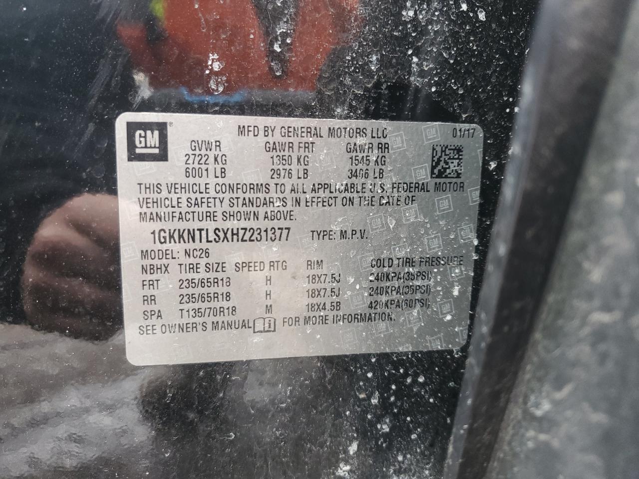 2017 GMC Acadia VIN 1GKKNTLSXHZ231377 Copart auction photo, front end damage thumbnail 14