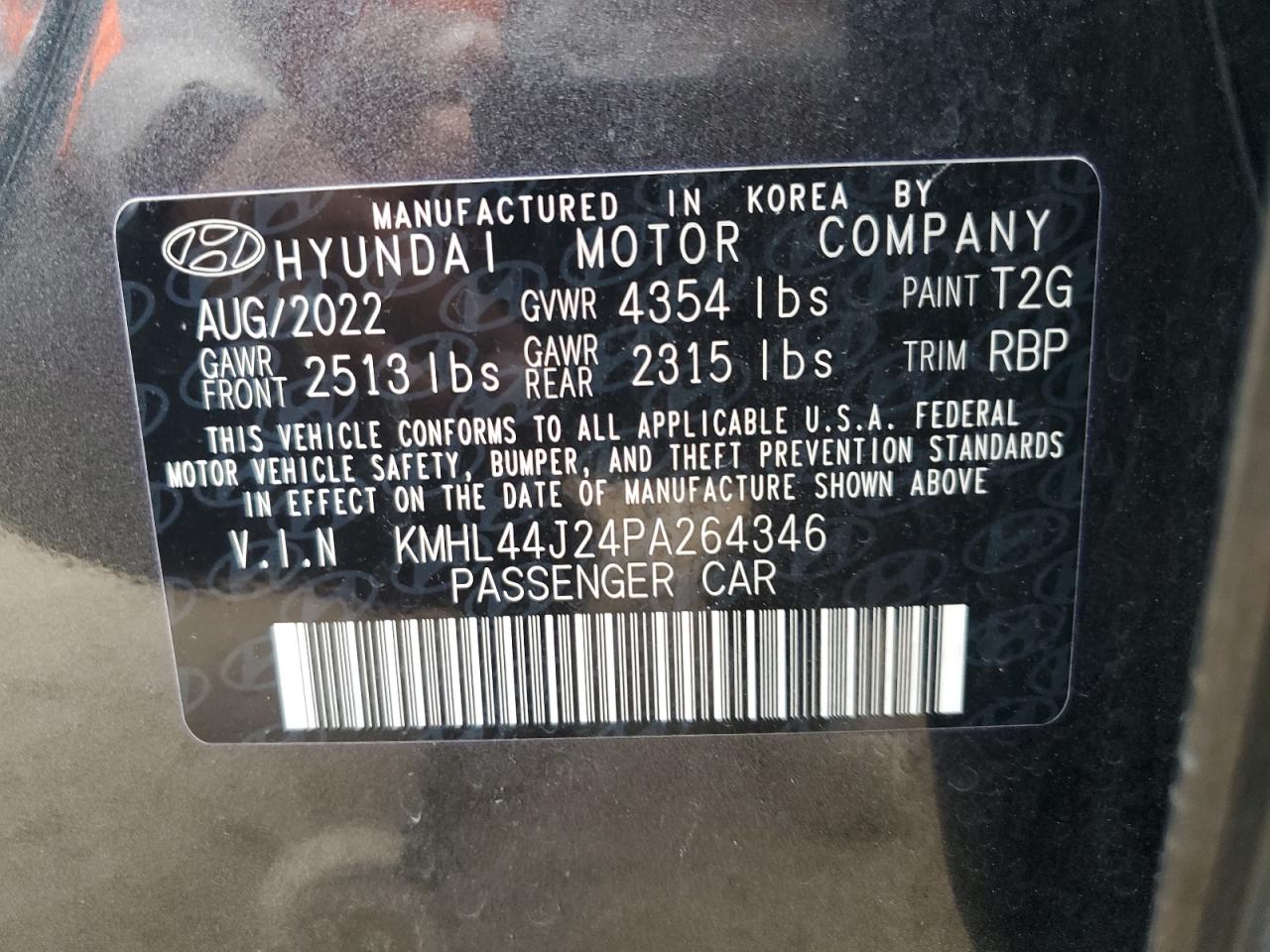 2023 Hyundai Sonata VIN KMHL44J24PA264346 Copart auction photo, rear end / side damage thumbnail 13
