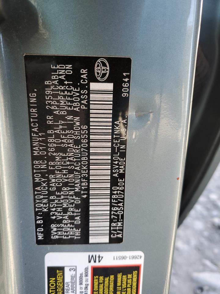 2011 Toyota Camry VIN 4T1BF3EK0BU706556 Copart auction photo, minor dent/scratches damage thumbnail 12